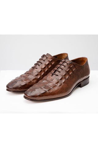 Vinci Randor Crocodile Skin Oxford - Brown-AmbrogioShoes