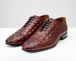 Vinci Randor Crocodile Skin Oxford - Burgundy-AmbrogioShoes