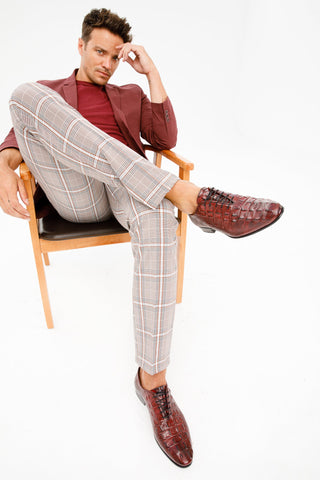 Vinci Randor Crocodile Skin Oxford - Burgundy-AmbrogioShoes