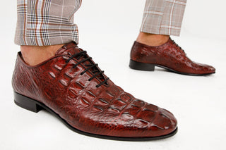Vinci Randor Crocodile Skin Oxford - Burgundy-AmbrogioShoes