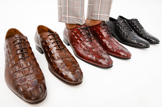 Vinci Randor Crocodile Skin Oxford - Burgundy-AmbrogioShoes