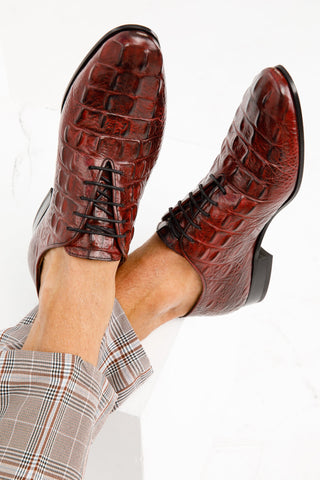 Vinci Randor Crocodile Skin Oxford - Burgundy-AmbrogioShoes