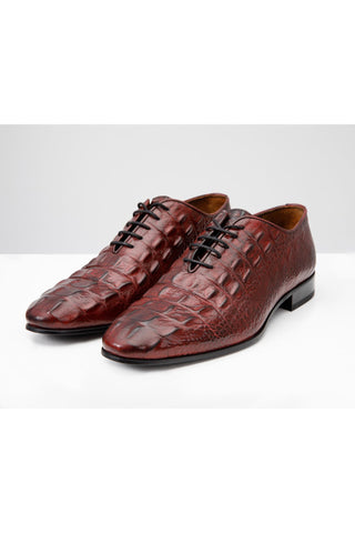 Vinci Randor Crocodile Skin Oxford - Burgundy-AmbrogioShoes