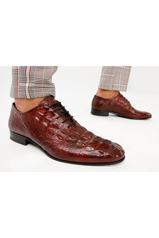Vinci Randor Crocodile Skin Oxford - Burgundy-AmbrogioShoes