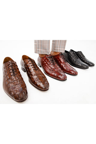 Vinci Randor Crocodile Skin Oxford - Burgundy-AmbrogioShoes