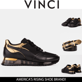 Vinci Rialto Leather Sneaker - Black & Gold