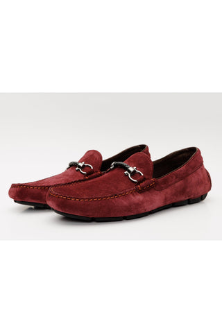 Vinci Rome Suede Horse-Bit Loafer - Burgundy-AmbrogioShoes
