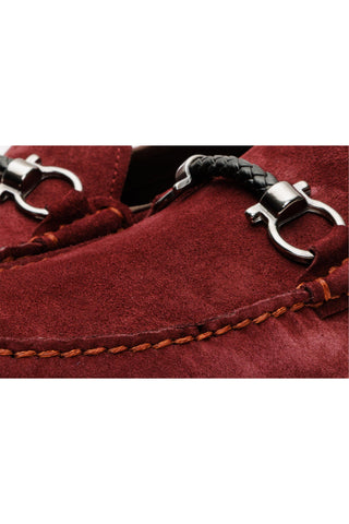 Vinci Rome Suede Horse-Bit Loafer - Burgundy-AmbrogioShoes