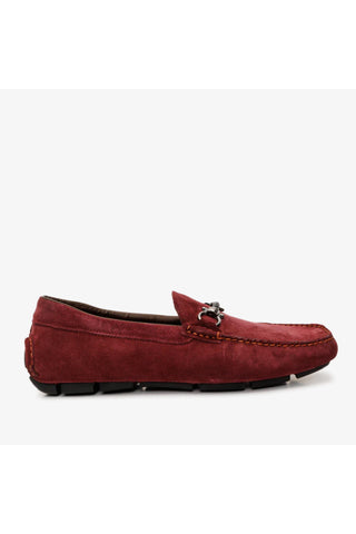 Vinci Rome Suede Horse-Bit Loafer - Burgundy-AmbrogioShoes