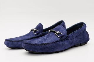 Vinci Rome Suede Horse-Bit Loafer - Navy-AmbrogioShoes