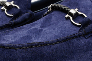 Vinci Rome Suede Horse-Bit Loafer - Navy-AmbrogioShoes