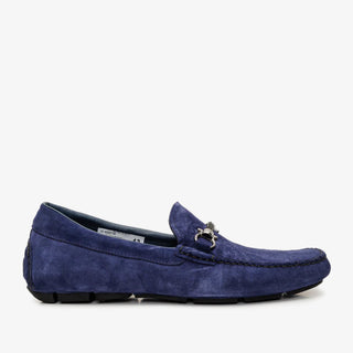Vinci Rome Suede Horse-Bit Loafer - Navy-AmbrogioShoes
