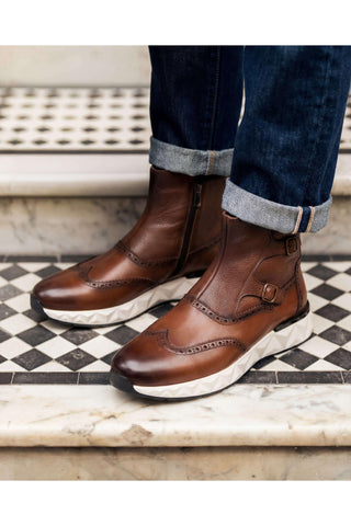 Vinci Stealth Leather Double Monk-Strap Boot - Tan-AmbrogioShoes