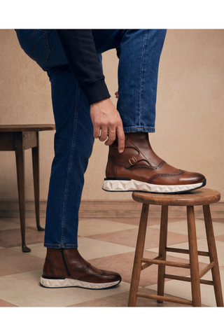 Vinci Stealth Leather Double Monk-Strap Boot - Tan-AmbrogioShoes