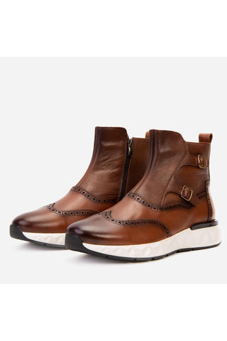 Vinci Stealth Leather Double Monk-Strap Boot - Tan-AmbrogioShoes