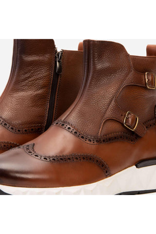 Vinci Stealth Leather Double Monk-Strap Boot - Tan-AmbrogioShoes