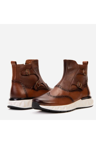 Vinci Stealth Leather Double Monk-Strap Boot - Tan-AmbrogioShoes