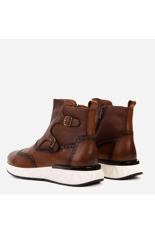 Vinci Stealth Leather Double Monk-Strap Boot - Tan-AmbrogioShoes