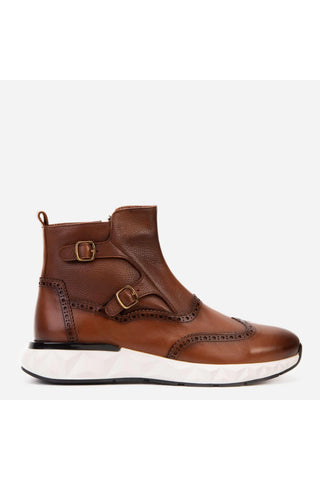 Vinci Stealth Leather Double Monk-Strap Boot - Tan-AmbrogioShoes