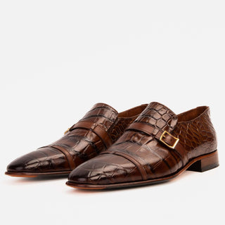 Vinci Strat Crocodile Single Monk-Strap Loafer - Brown