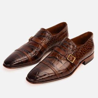 Vinci Strat Crocodile Single Monk-Strap Loafer - Brown
