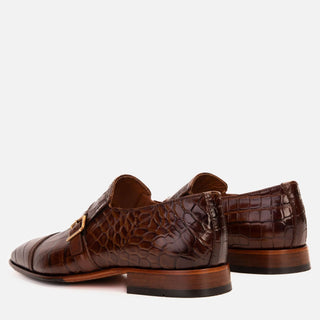 Vinci Strat Crocodile Single Monk-Strap Loafer - Brown