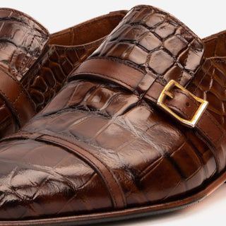 Vinci Strat Crocodile Single Monk-Strap Loafer - Brown
