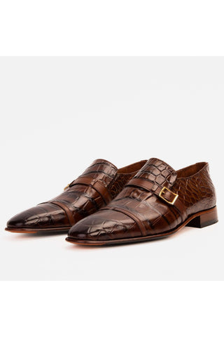 Vinci Strat Crocodile Single Monk-Strap Loafer - Brown-AmbrogioShoes