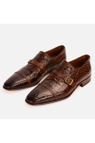 Vinci Strat Crocodile Single Monk-Strap Loafer - Brown-AmbrogioShoes