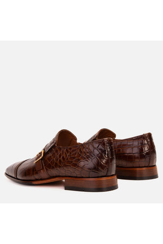 Vinci Strat Crocodile Single Monk-Strap Loafer - Brown-AmbrogioShoes