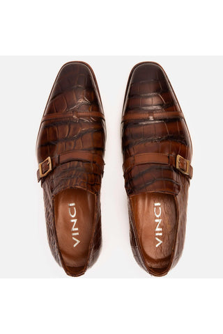 Vinci Strat Crocodile Single Monk-Strap Loafer - Brown-AmbrogioShoes