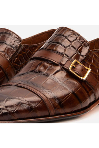 Vinci Strat Crocodile Single Monk-Strap Loafer - Brown-AmbrogioShoes