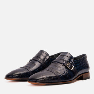 Vinci Strat Crocodile Single Monk-Strap Loafer - Navy