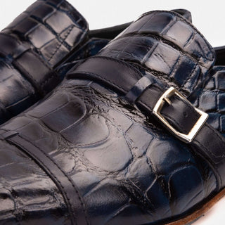 Vinci Strat Crocodile Single Monk-Strap Loafer - Navy