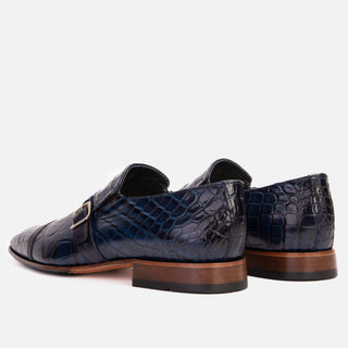 Vinci Strat Crocodile Single Monk-Strap Loafer - Navy