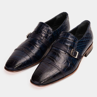 Vinci Strat Crocodile Single Monk-Strap Loafer - Navy