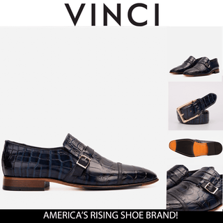 Vinci Strat Crocodile Single Monk-Strap Loafer - Navy