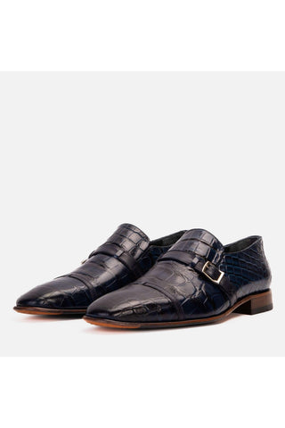 Vinci Strat Crocodile Single Monk-Strap Loafer - Navy-AmbrogioShoes