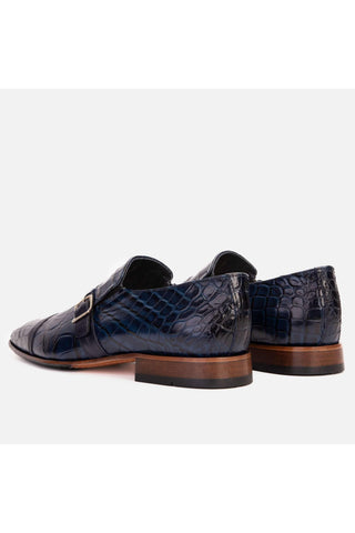 Vinci Strat Crocodile Single Monk-Strap Loafer - Navy-AmbrogioShoes