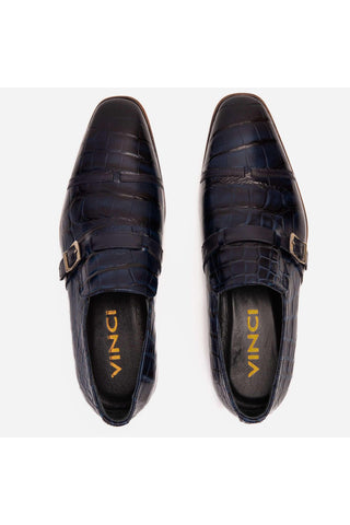 Vinci Strat Crocodile Single Monk-Strap Loafer - Navy-AmbrogioShoes