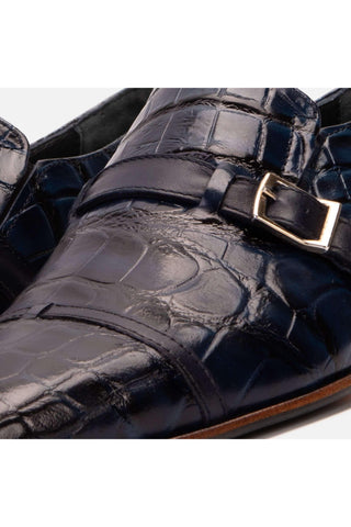 Vinci Strat Crocodile Single Monk-Strap Loafer - Navy-AmbrogioShoes
