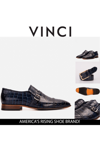 Vinci Strat Crocodile Single Monk-Strap Loafer - Navy-AmbrogioShoes