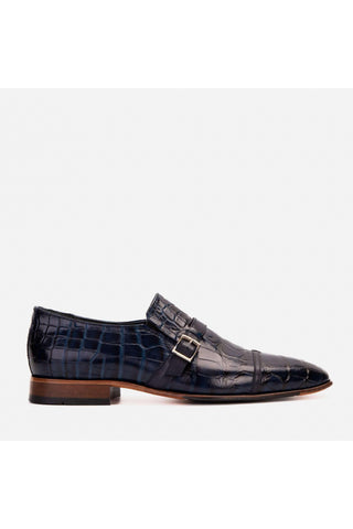 Vinci Strat Crocodile Single Monk-Strap Loafer - Navy-AmbrogioShoes