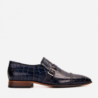 Vinci Strat Crocodile Single Monk-Strap Loafer - Navy
