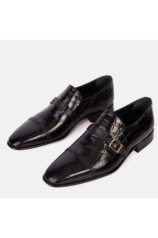 Vinci Strat Crocodile Single Monk-Strap - Navy-AmbrogioShoes