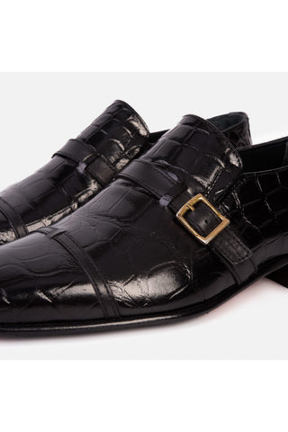 Vinci Strat Crocodile Single Monk-Strap - Navy-AmbrogioShoes