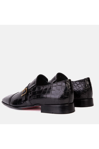 Vinci Strat Crocodile Single Monk-Strap - Navy-AmbrogioShoes