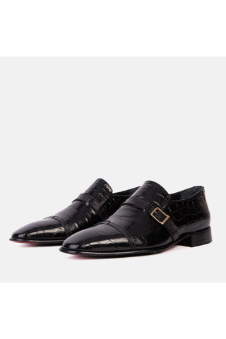 Vinci Strat Crocodile Single Monk-Strap - Navy-AmbrogioShoes