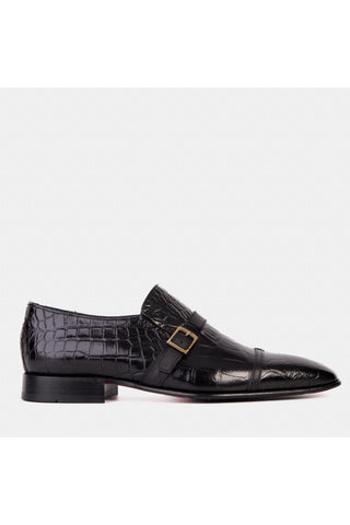 Vinci Strat Crocodile Single Monk-Strap - Navy-AmbrogioShoes