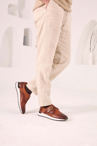 Vinci Torino  Leather Single Monk-Strap Sneaker - Tan